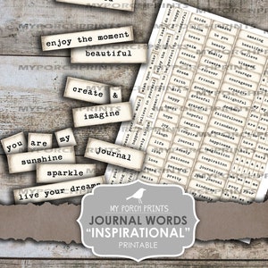 Journal Words, Inspirational, Junk Journal, Phrases, Mixed Media Words, My Porch Prints, Collage Sheet, Scrapbooking, Printable, Ephemera image 1