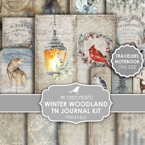 Junk Journal, Winter, Woodland, Forest, Travelers Notebook, Christmas, December Daily, Kit, My Porch Prints, Digital, Download, Printable