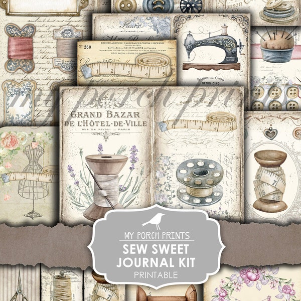 Junk Journal Kit, Sew Sweet, Nähen, Vintage, Nähen, Pin, My Porch Prints, Junk Journal, druckbar, Papier, Ephemera, Digital, Download