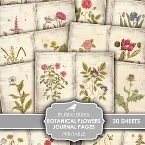 Junk Journal, Botanical, Pages, Flowers, Vintage, My Porch Prints, Field Guide, Herbs, Plants, Printable, Paper,  Ephemera, Digital Download