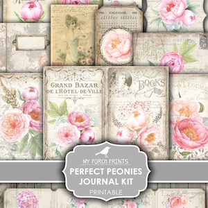 Junk Journal, Peony, Perfect Peonies, Vintage, My Porch Prints, Spring, Pink, Mother's Day, Printable, Paper, Ephemera, Digital Download