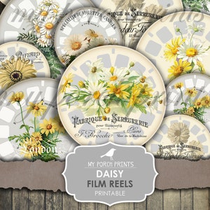 Daisy Film Reels, Junk Journal Kit, Flower, Vintage, My Porch Prints, Junk Journal, Printable, Paper, Pages, Ephemera, Digital, Download