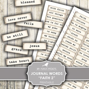Journal Words, Faith, Christian, Bible Verse, Junk Journal, Label, Mixed Media, Kit, Prayer, My Porch Prints, Printable, Digital Download