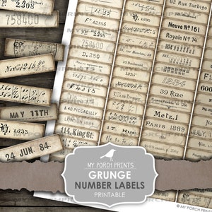 Grunge, Number, Labels, Parchment, Junk Journal, Definition, Neutral, Numbers, Mixed Media, Words, My Porch Prints, Printable, Ephemera image 1