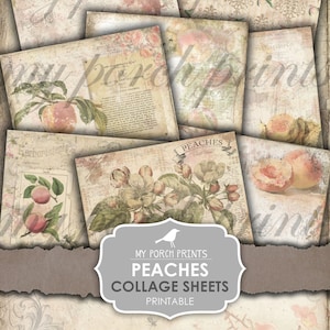 Junk Journal, Pfirsich, Collage Sheets, Druckpapier, Pfirsiche, Obstgarten, Rosa, Obst, Sommer, Digital Kit, Meine Veranda Drucke, Vintage, Herunterladen