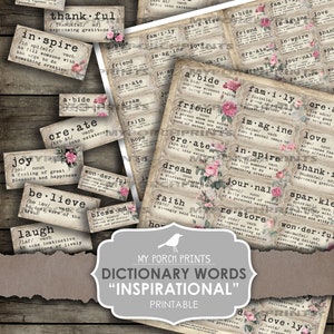 Dictionary, Definitions, Junk Journal, Definition, Inspirational, Rose, Phrases, Mixed Media, Words, My Porch Prints, Printable, Ephemera image 1