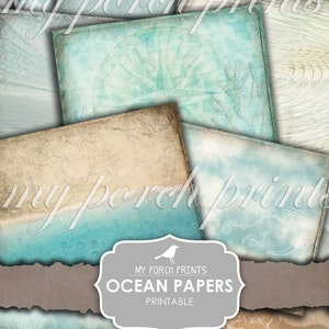 Junk Journal, Ocean Papers, Afdrukbaar, Zeemeermin, Zee, Oceaan, Papier, Nautisch, Schelp, Water, Strand, Blauw, My Porch Prints, Digitale download