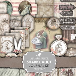 Alice in Wonderland, Junk Journal Kit, Shabby Chic, Pastel, My Porch Prints, Vintage, Printable, Paper, Ephemera, Roses, Digital Download