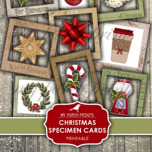 Specimen Cards, Christmas, Junk Journal, Slide, Clear, Gift Tag, Santa, Kid, Candy, Red, Ephemera, Craft, My Porch Prints, Digital, Download