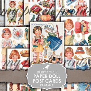 Junk Journal Ephemera, Papierpuppe, Postkarten, Postkarte, Kinder, Kinderreim, meine Veranda Drucke, bedruckbar, Vintage, digitaler Download