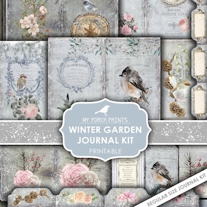 Junk Journal, Winter Garden, Regular Size, Bird, Christmas, December Daily, Kit, January, My Porch Prints, Digital, Download, Printable