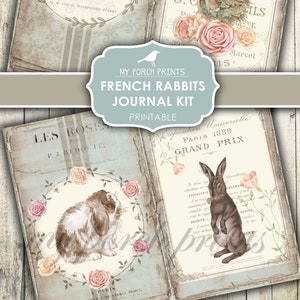Junk Journal, Französisch, Kaninchen, Häschen, Ostern, Not, Peter, Blau, Baby Mädchen, Jungen, Schäbig, Kit, Meine Porch Drucke, Digital, Download, Printable