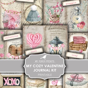 My Cozy Valentine, Junk Journal, Valentinstag, Geschenk, Buch, für ihn, Mädchen, My Porch Prints, Pink, digitaler Download, Bastelset, zum ausdrucken