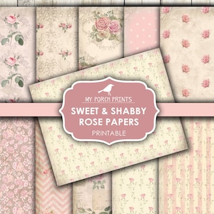Junk Journal, Papers, Sweet, Shabby, Rose, Pink, Printable, Valentines Day, Mothers Day, Scrapbook, Digital Kit, My Porch Prints, Download