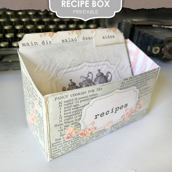 Recipe, Box, Shabby Chic, Junk Journal, Pastel, Storage, My Porch Prints, Tag, Card, Vintage, Printable, Paper, Digi Kit, Digital Download