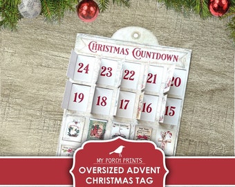 Christmas Advent Calendar Tag, Junk Journal, December Daily, Kids Craft, Card, Countdown, Printable, My Porch Prints, Digital Download