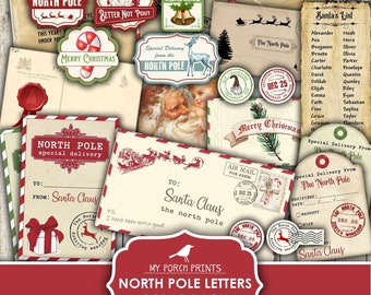 Christmas, North Pole Letters, Junk Journal, December Daily, Tag, From Santa, Card, To, Letter, Printable, My Porch Prints, Digital Download