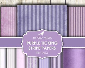 Junk Journal, Ticking Stripe, Papers, Purple, Lavender, Printable, Ephemera, My Porch Prints, Stripes, Scrapbook, Craft, Digital, Download