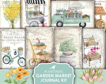 Junk Journal, Garden, Market, Summer, Green, Farmers, Flowers, Kit, Spring, Truck, Bicycle, My Porch Prints, Digital Download, Printable