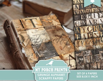 Grunge Alphabet Scrappy Papers, Junk Journal, Buchstaben, Sepia, Maskulin, Männer, Vintage, Backing, My Porch Prints, druckbar, Digitaler Download