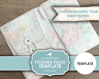 Folding Folio Template, Junk Journal, Vintage, Pocket Folder, Craft Kit, Ephemera, My Porch Prints, Insert, Digital Kit, Download, Printable