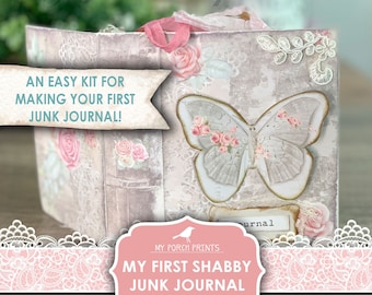 Mi primer diario basura shabby chic, kit para principiantes, rosa, victoriano, vintage, libro DIY, imprimible, impresiones para el porche, descarga digital