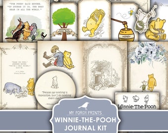 Winnie-The-Pooh, Pooh, Junk Journal, Kit, Little, Boy, Baby, Girl, Child, Children's, Papers, My Porch Prints, Printable, Digital Download