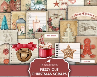 Christmas Fussy Cut Junk Journal Scraps, Tag, December Daily, Sticker, Label, To From, Card, Printable, My Porch Prints, Digital Download