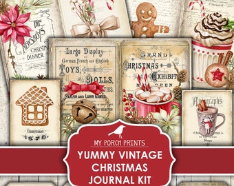 Christmas, Junk Journal, Kit, Yummy, Vintage, Printable, My Porch Prints, Digital, December Daily, Gift, Red, Tags, Embellishment, Download