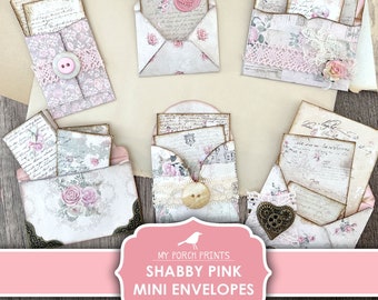 Junk Journal, Shabby, Pink, Mini, Envelopes, Letters, Embellishments, Fussy Cuts, Kit, Papers, My Porch Prints, Printable, Digital Download