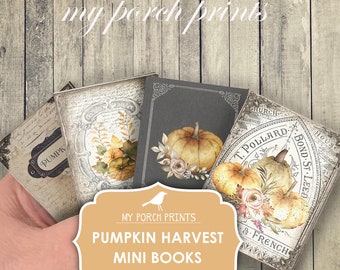 Mini Book, Pumpkin, Harvest, Junk Journal, Craft Kit, Fall, Autumn, Printable, Vintage, Miniature, Book, My Porch Prints, Digital Download