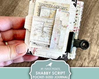 Junk Journal, Shabby Script, Pocket Sized, Ephemera, Imprimable, Kit, Mini Book, Shabby, Pink, Miniature, My Porch Prints, Téléchargement numérique