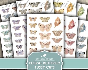 Junk Journal, Fussy Cut, Floral, Butterflies, Butterfly, Ephemera, Cricut, Printable, My Porch Prints, Neutral, Stickers, Digital Download