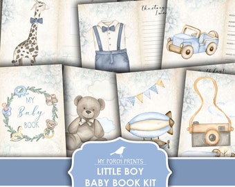 Junk Journal Kit, Baby, Boy, Book, Blue, Gift Idea, Baby's, First Year, Little, Memory, Boho, My Porch Prints, Printable, Digital Download