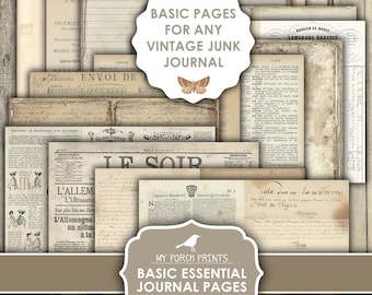 Journal Pages, Basic Essentials, Junk Journal Kit, Vintage, Neutral, Masculine, Men, Handmade, My Porch Prints, Printable, Digital Download