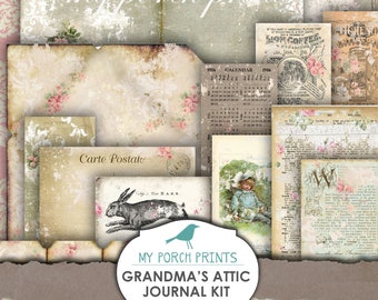 Grandma's Attic Junk Journal Kit Printable Paper Shabby Chic Digital Kit Ephemera Rose Junk Journal Printable MyPorchPrints Store Download