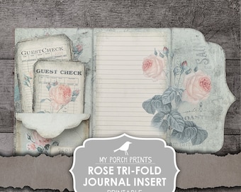 Junk Journal, Kit, Rose, Tri-Fold, Journal Insert, Ephemera, Handmade, Printable, Embellishment, Vintage, Digital, Download, My Porch Prints