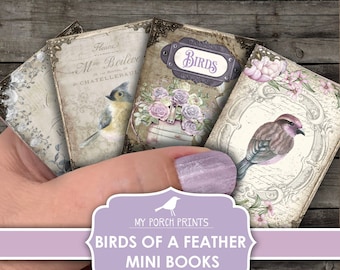 Mini Books, Birds of a Feather, Junk Journal, My Porch Prints, Spring, Purple, Blue, Mother's Day, Printable, Ephemera Kit Digital Download