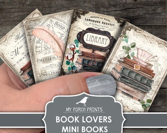 Mini Books, Book Lovers, Junk Journal, Writer, Author, Tea, Quill Ink, Vintage, Dark Academia, My Porch Prints, Printable, Digital Download