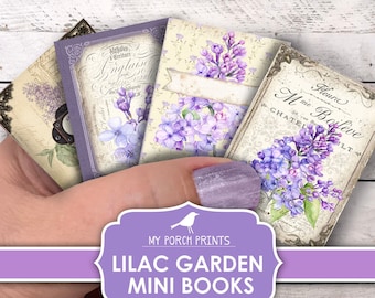 Mini Books, Lilac Garden, Junk Journal, My Porch Prints, Spring, Purple, Lavender, Mother's Day, Printable, Ephemera Kit Digital Download