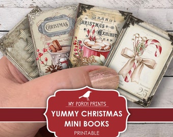 Christmas, Mini Books, Yummy, Junk Journal, Ornament, Craft Kit, Gift, Tag, Printable, Miniature, Book, My Porch Prints, Digital Download