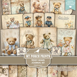 Teddy Bears Junk Journal Kit, Vintage, Bear, Children, Boy, Girl, Baby, Nursery, Cottage, My Porch Prints, Printable, Digital Download