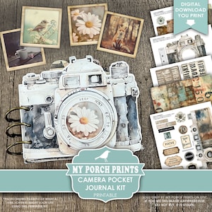 Camera Pocket Journal Kit, Vintage Travel Instant Photo Album No-Sew Junk Journal Gift Idea My Porch Print, Digital, Download, Printable
