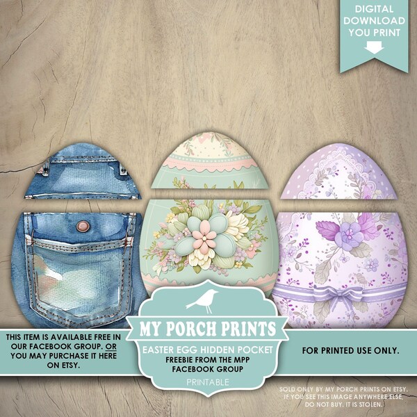 Easter Egg Hidden Pocket Freebie, Junk Journal, Secret, Basket, Facebook Group, Gift, Spring, My Porch Prints, Digital Download, Printable