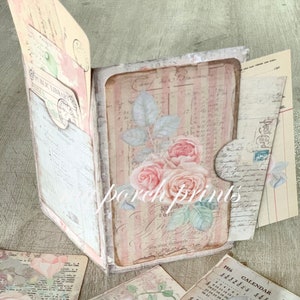 Junk Journal, Shabby, Rose, Pocket Folder, Pink, Floral, Craft Kit, Ephemera, My Porch Prints, Insert, Digital Kit, Download, Printable