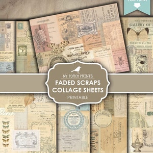 Junk Journal, Faded, Scraps, Collage Sheets, Papers, Vintage, Scrapbook, Blue, Yellow, Pink, Printable, My Porch Prints, Digital Download