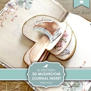 Junk Journal, 3D, Insert, Mushroom, Mushrooms, Junk Journal Kit, Fairy, Forest, Woodland, My Porch Prints, Digital Download, Printable