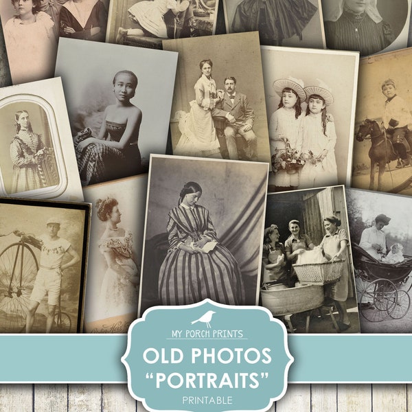 Old Photos, Portraits, Junk Journal, Photographs, Black White, Sepia, Halloween, Scary, Vintage, My Porch Prints, Printable Digital Download