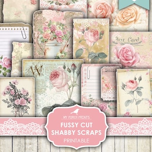 Fussy Cut Shabby Scraps, Junk Journal, Stickers, Bullet Journal, Ephemera, Label, Rose, Pink, My Porch Prints, Printable Digital Download