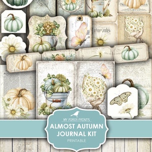 Junk Journal, Almost Autumn, Summer, Fall, Pumpkins, Daisy, Daisies, Kit, August, Ephemera, My Porch Prints, Digital Download, Printable